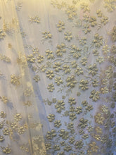 Load image into Gallery viewer, Gletter Metallic Sequins flowers Designs On Gold Mesh Lace Non Stretch Fabric With Sequins By Yard Gold /rosa