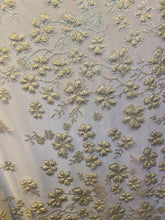 Load image into Gallery viewer, Gletter Metallic Sequins flowers Designs On Gold Mesh Lace Non Stretch Fabric With Sequins By Yard Gold /rosa