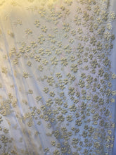 Load image into Gallery viewer, Gletter Metallic Sequins flowers Designs On Gold Mesh Lace Non Stretch Fabric With Sequins By Yard Gold /rosa