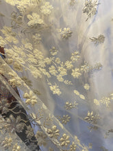 Load image into Gallery viewer, Gletter Metallic Sequins flowers Designs On Gold Mesh Lace Non Stretch Fabric With Sequins By Yard Gold /rosa