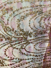 Load image into Gallery viewer, Gletter Metallic Designs On Mesh flowers Lace Non Stretch Fabric With Sequins By Yard rosa gold
