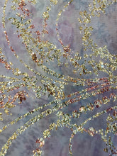 Load image into Gallery viewer, Gletter Metallic Designs On Mesh flowers Lace Non Stretch Fabric With Sequins By Yard rosa gold