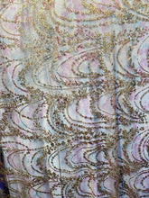 Load image into Gallery viewer, Gletter Metallic Designs On Mesh flowers Lace Non Stretch Fabric With Sequins By Yard rosa gold