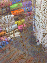 Load image into Gallery viewer, Gletter Metallic Designs On Mesh flowers Lace Non Stretch Fabric With Sequins By Yard rosa gold