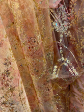 Load image into Gallery viewer, Gletter Metallic Designs On Mesh flowers Lace Non Stretch Fabric With Sequins By Yard rosa gold