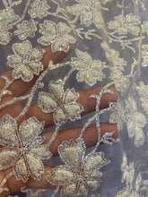 Load image into Gallery viewer, Gletter Metallic Sequins flowers Designs On Gold Mesh Lace Non Stretch Fabric With Sequins By Yard Gold /rosa