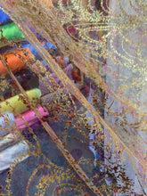 Load image into Gallery viewer, Gletter Metallic Designs On Mesh flowers Lace Non Stretch Fabric With Sequins By Yard rosa gold