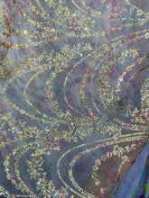 Load image into Gallery viewer, Gletter Metallic Designs On Mesh flowers Lace Non Stretch Fabric With Sequins By Yard rosa gold