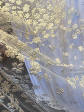 Load image into Gallery viewer, Gletter Metallic Sequins flowers Designs On Gold Mesh Lace Non Stretch Fabric With Sequins By Yard Gold /rosa