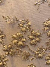 Load image into Gallery viewer, Gletter Metallic Sequins flowers Designs On Gold Mesh Lace Non Stretch Fabric With Sequins By Yard Gold /rosa