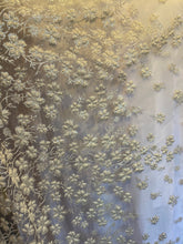 Load image into Gallery viewer, Gletter Metallic Sequins flowers Designs On Gold Mesh Lace Non Stretch Fabric With Sequins By Yard Gold /rosa