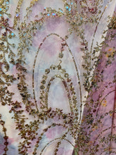 Load image into Gallery viewer, Gletter Metallic Designs On Mesh flowers Lace Non Stretch Fabric With Sequins By Yard rosa gold