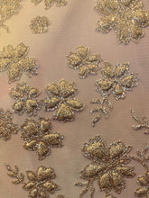 Load image into Gallery viewer, Gletter Metallic Sequins flowers Designs On Gold Mesh Lace Non Stretch Fabric With Sequins By Yard Gold /rosa