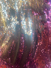 Load image into Gallery viewer, Eggplant /silver Reversible Stretch Sequins On 2 Way Stretch Spandex Sequins Fabric By Yard
