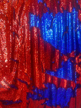 Load image into Gallery viewer, Red/R.blue Reversible Stretch Sequins On 2 Way Stretch Spandex Sequins Fabric By Yard
