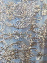 Load image into Gallery viewer, peach embroidered lace with rhinestonesMesh sold by the yard
