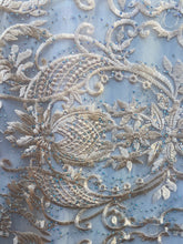 Load image into Gallery viewer, peach embroidered lace with rhinestonesMesh sold by the yard
