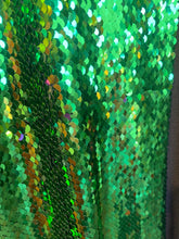 Load image into Gallery viewer, Green/ purple Reversible Stretch Sequins On 2 Way Stretch Spandex Sequins Fabric By Yard
