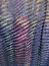 Load image into Gallery viewer, Striped sequin fabric with Mesh stretches for all 4 sides in navy sold by the yard
