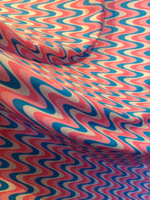 Load image into Gallery viewer, Wave Designs Print white/blue/pink  spandex fabric stretches to all 4 sides sold by yards
