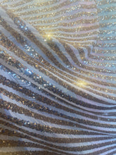 Load image into Gallery viewer, Striped sequin fabric with Mesh stretches for all 4 sides in L gold sold by the yard
