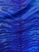 Load image into Gallery viewer, iridescent Hologram R/blue tiger design spandex stretch for all 4 sides 58/60 wide sold by the yard
