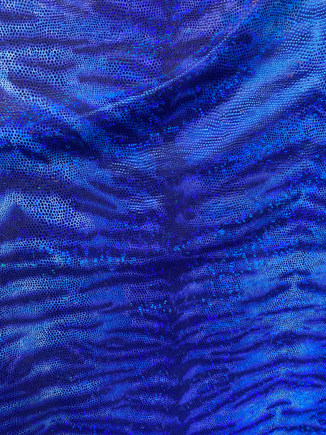 iridescent Hologram R/blue tiger design spandex stretch for all 4 sides 58/60 wide sold by the yard