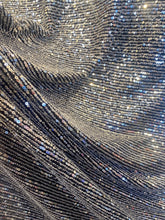 Load image into Gallery viewer, mini silve sequin with black mesh stretches to 2 sides sold by the yard
