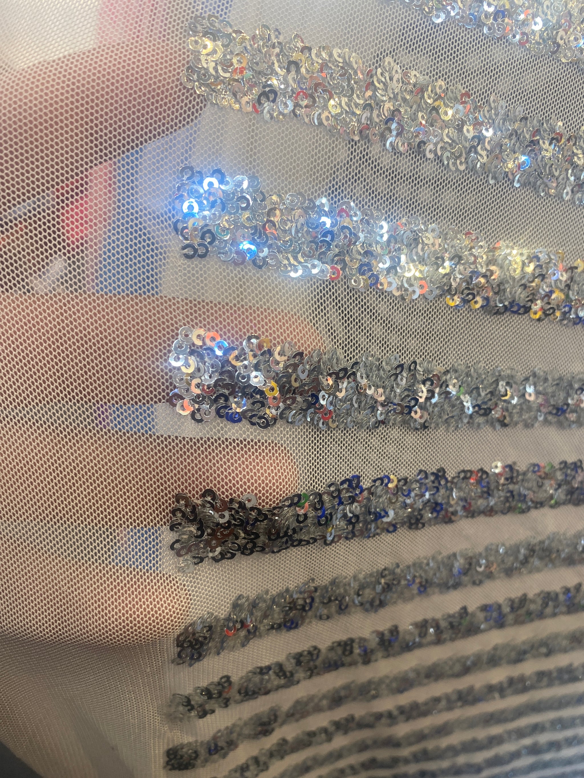 Striped sequin fabric with Mesh silver stretches for all 4 sides in si –  CASTILLOTEXTILES