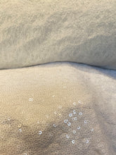 Load image into Gallery viewer, Mini white Sequins On 4 Way white Stretch Espandex Fabric sold by the yard
