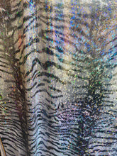 Load image into Gallery viewer, iridescent Hologram black White tiger design spandex stretch for all 4 sides 58/60 wide sold by the yard
