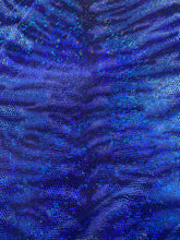 Load image into Gallery viewer, iridescent Hologram R/blue tiger design spandex stretch for all 4 sides 58/60 wide sold by the yard
