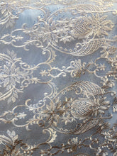 Load image into Gallery viewer, peach embroidered lace with rhinestonesMesh sold by the yard
