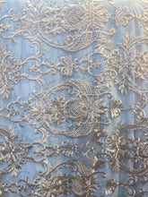 Load image into Gallery viewer, peach embroidered lace with rhinestonesMesh sold by the yard
