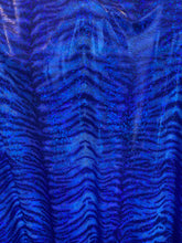 Load image into Gallery viewer, iridescent Hologram R/blue tiger design spandex stretch for all 4 sides 58/60 wide sold by the yard
