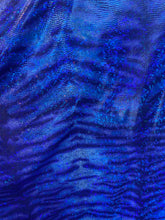 Load image into Gallery viewer, iridescent Hologram R/blue tiger design spandex stretch for all 4 sides 58/60 wide sold by the yard
