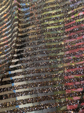 Load image into Gallery viewer, Striped sequin fabric with Mesh stretches for all 4 sides in black/black sold by the yard
