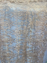 Load image into Gallery viewer, peach embroidered lace with rhinestonesMesh sold by the yard
