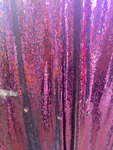 Load image into Gallery viewer, Eggplant /silver Reversible Stretch Sequins On 2 Way Stretch Spandex Sequins Fabric By Yard
