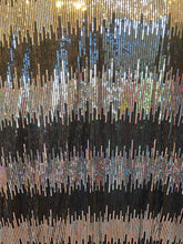 Load image into Gallery viewer, Multi-Color Rainbow Wave Desings Stretch Sequins 2 Way On White Mesh Sequins Fabric By Yard
