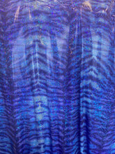 Load image into Gallery viewer, iridescent Hologram roya blue tiger design spandex stretch for all 4 sides 58/60 wide sold by the yard
