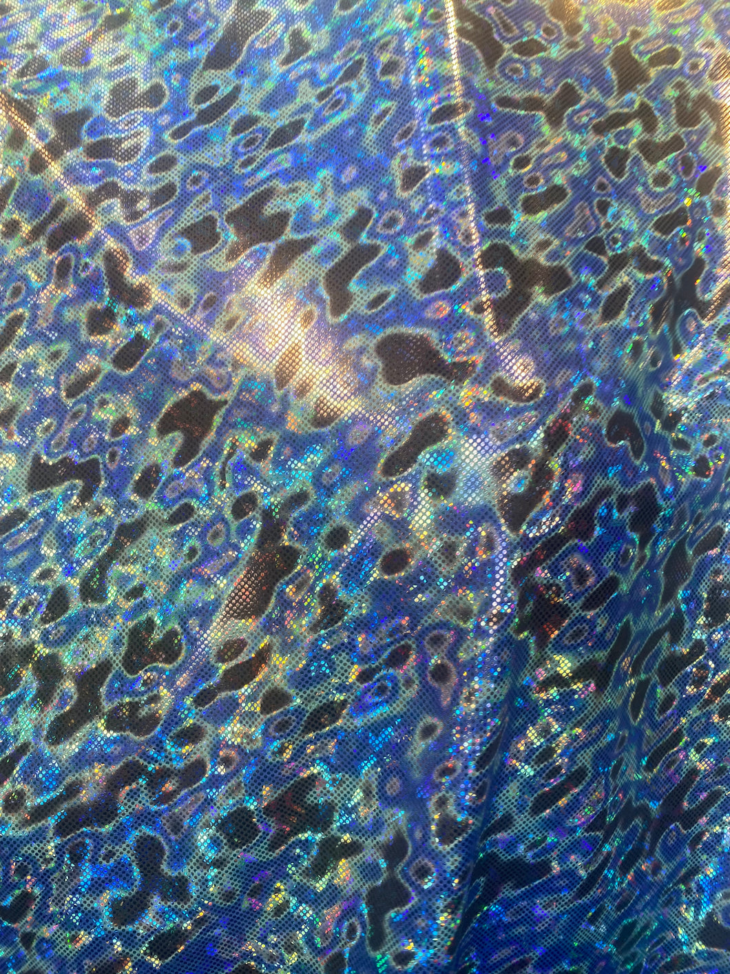 iridescent Hologram blue/black lava design spandex stretch for all 4 sides 58/60 wide sold by the yard