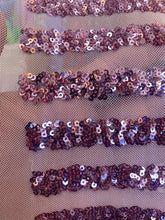 Load image into Gallery viewer, Striped sequin fabric with Mesh stretches for all 4 sides in rosa pink sold by the yard
