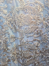 Load image into Gallery viewer, peach embroidered lace with rhinestonesMesh sold by the yard
