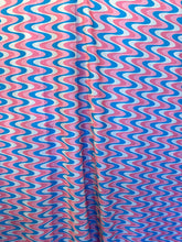 Load image into Gallery viewer, Wave Designs Print white/blue/pink  spandex fabric stretches to all 4 sides sold by yards
