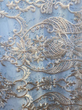 Load image into Gallery viewer, peach embroidered lace with rhinestonesMesh sold by the yard
