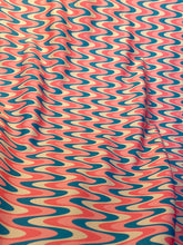 Load image into Gallery viewer, Wave Designs Print white/blue/pink  spandex fabric stretches to all 4 sides sold by yards
