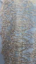 Load and play video in Gallery viewer, peach embroidered lace with rhinestonesMesh sold by the yard
