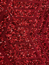 Load image into Gallery viewer, Dk Red Geometric Desings Stretch Sequins 4 Way On Red Spandex Sequins Fabric By Yard
