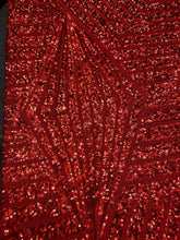 Load image into Gallery viewer, Dk Red Geometric Desings Stretch Sequins 4 Way On Red Spandex Sequins Fabric By Yard
